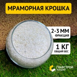 Белоснежная мраморная крошка, фракция 2-3 мм (мелкая), для аквариумов, террариумов, декора, горшочных цветов, 1 кг